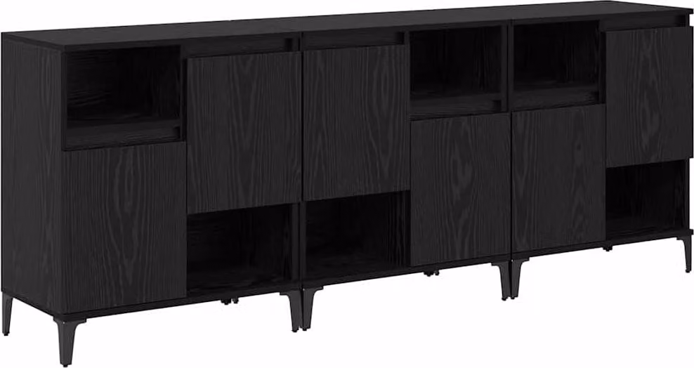 Sideboards 3 pcs Rovere Nero 60 x 35 x 70 cm Legno multistrato