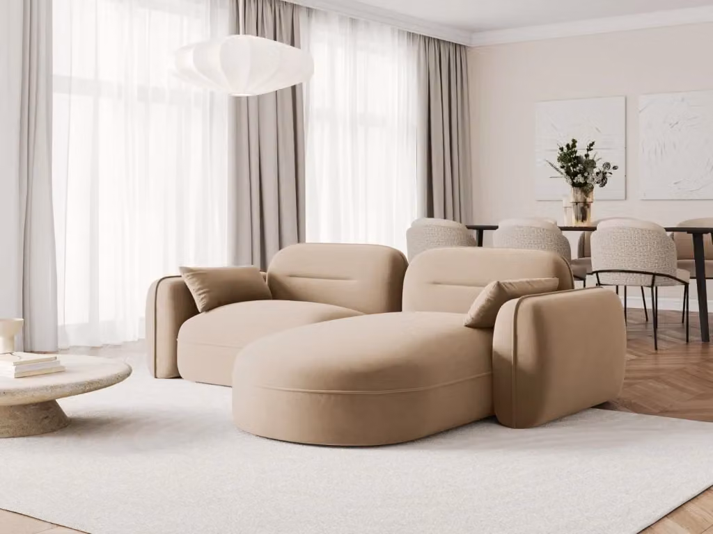 Divano angolare modulare Sydney Cosmopolitan Design a 3 posti in velluto color sabbia, configurazione destra L/P/H: 230 x 140 x 80 cm – 2