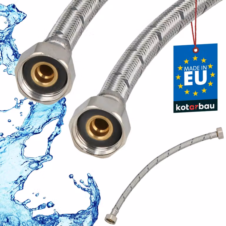 KOTARBAU® Tubo Flessibile per Rubinetto 1/2“ x 1/2“ Rivestito in Acciaio Inox 40 cm Tubo Flessibile per Rubinetto Cucina Argento