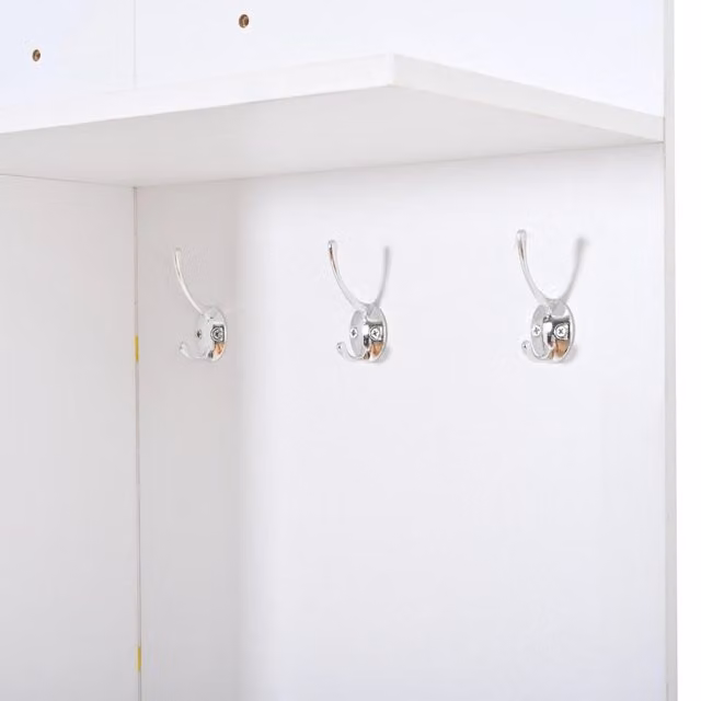 Mobile da ingresso con specchio; 3 ganci; scarpiera a ribalta; 2 cassetti e ripiani; MDF; bianco; 90x30x180 cm