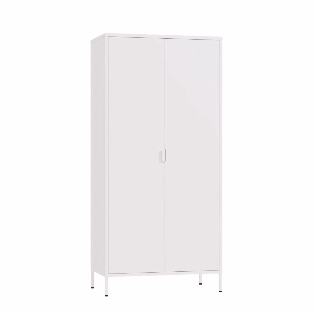 Armadio in acciaio en.casa Guradaroba Esteli con 2 ante, 2 barre appendiabiti e 4 ripiani, colore bianco, H 170 x L 80 x P 45 cm – 2