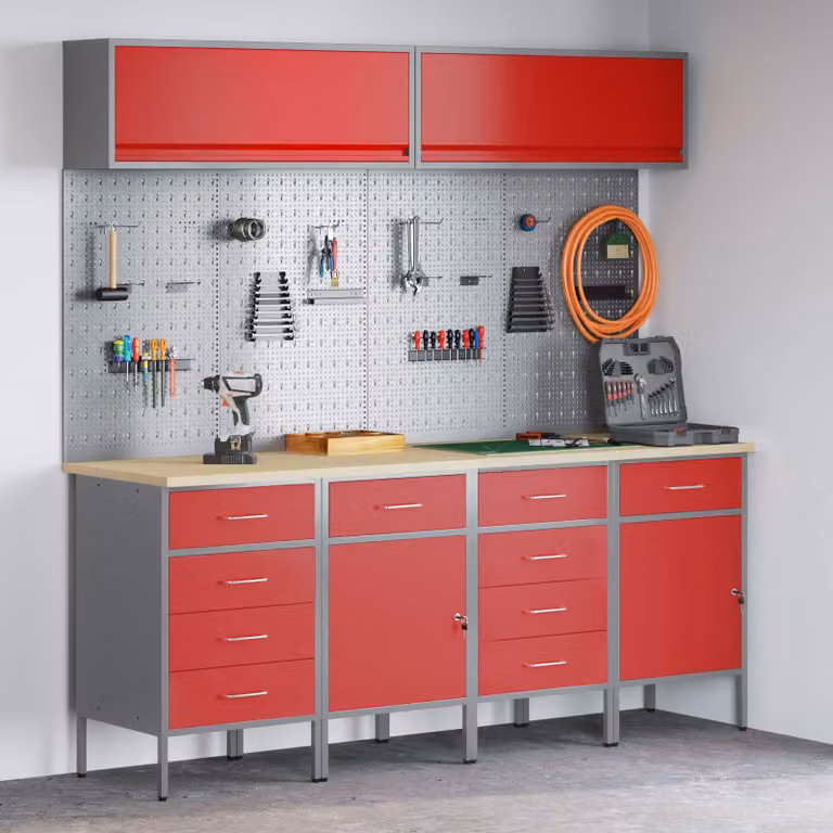 Set di mobili da lavoro vidaXL con cassetto con blocco, 10 pezzi, Rosso