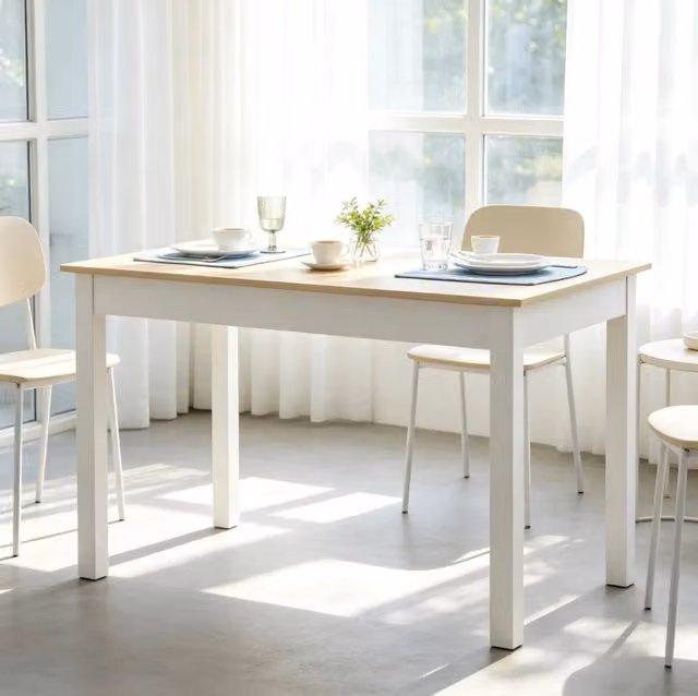 Tavolo da pranzo in truciolato laminato 119x70 cm, design semplice in rovere, adatto per 4-6 persone
