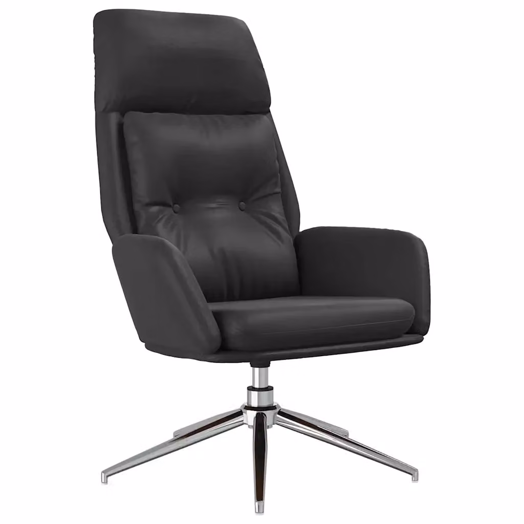 Poltrona Relax Moderna Nera con Rivestimento in Pelle e Struttura in Metallo con Base Girevole a 360 Gradi – 2