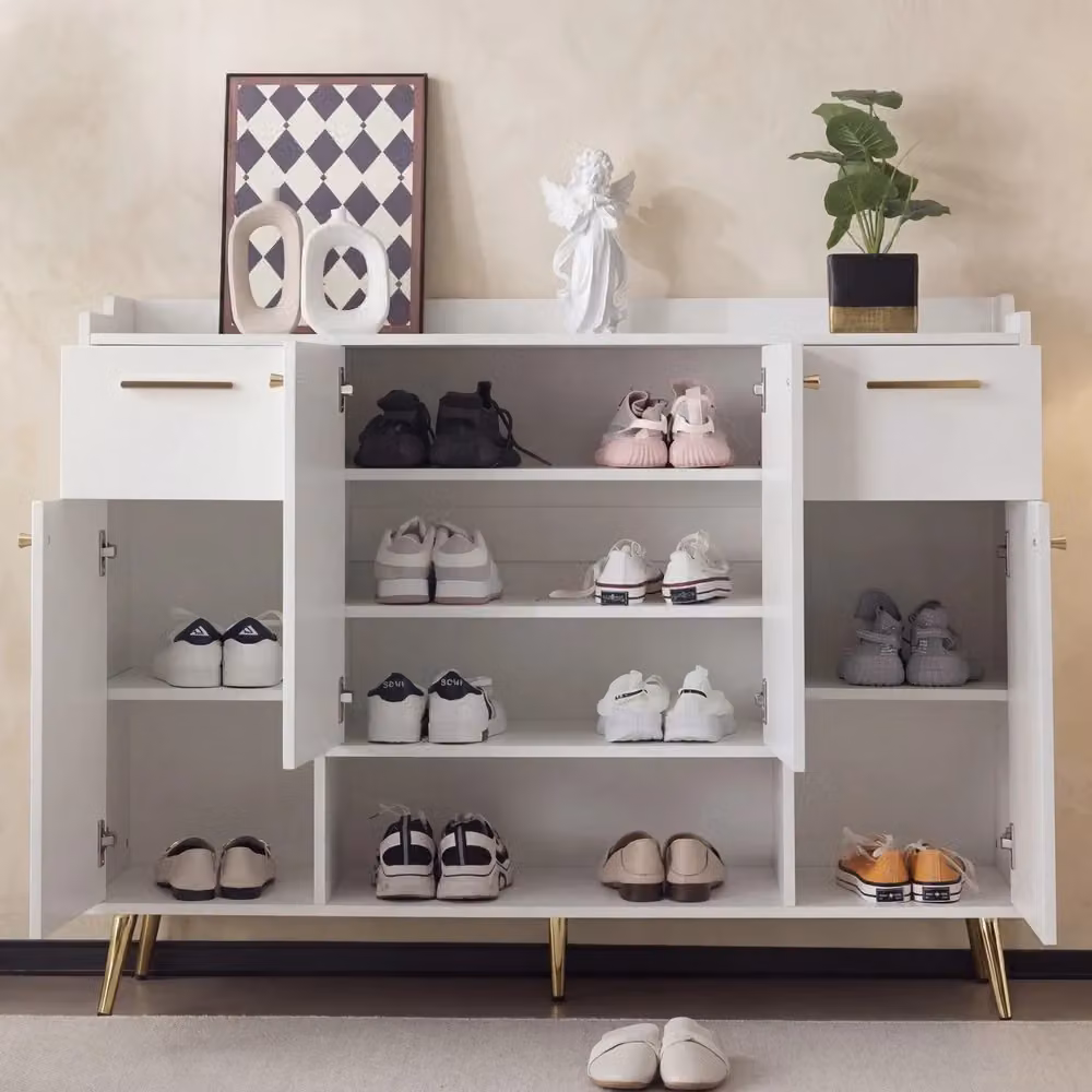 Scarpiera MINIMAL con 2 cassetti e 4 ante in metallo e MDF, Bianco, L 130 x P 37 x H 100 cm – 2