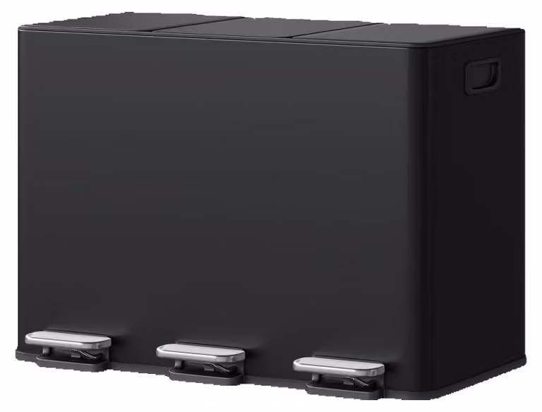 Contenitore per rifiuti da cucina, con sistema a pedale che garantisce una chiusura silenziosa, design a 3 scomparti, colore nero