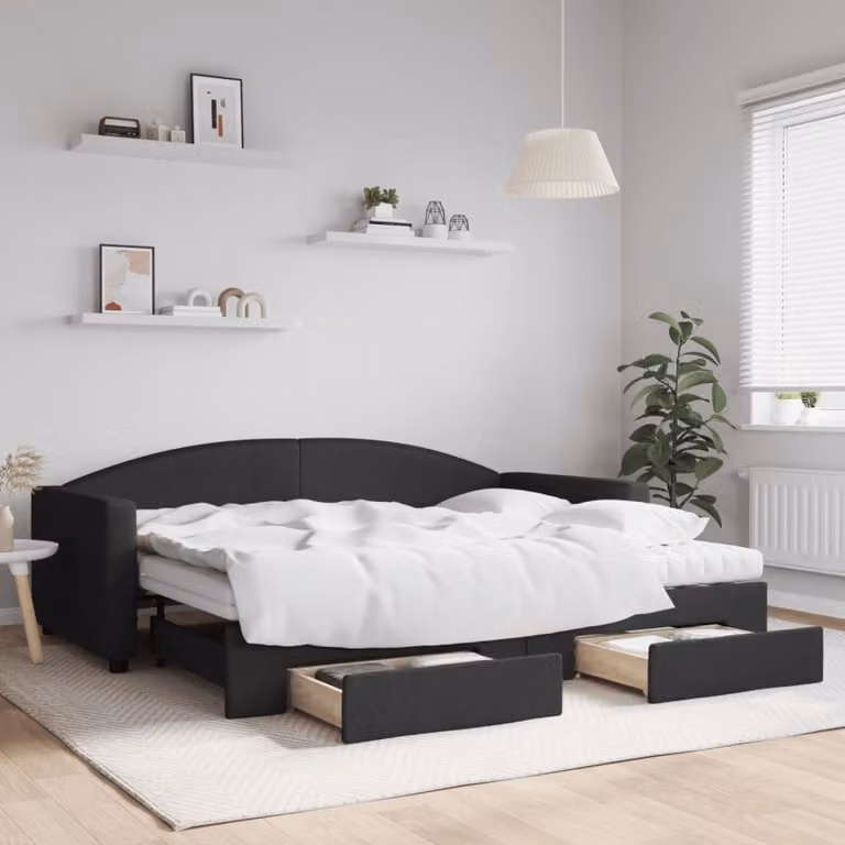 Maison Exclusive - Divano letto estraibile con cassetti, nero, 90x200 cm, rivestimento in tessuto