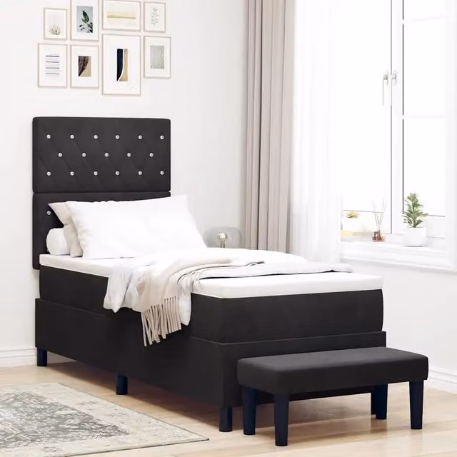 Letto a molle moderno vidaXL in velluto nero con testiera, L: 80 cm, P: 200 cm, H: 128 cm