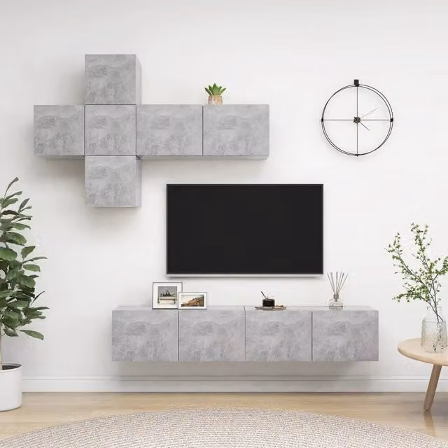 Set di Mobili Porta TV 7 pz Grigio Cemento in Legno Multistrato 3079128