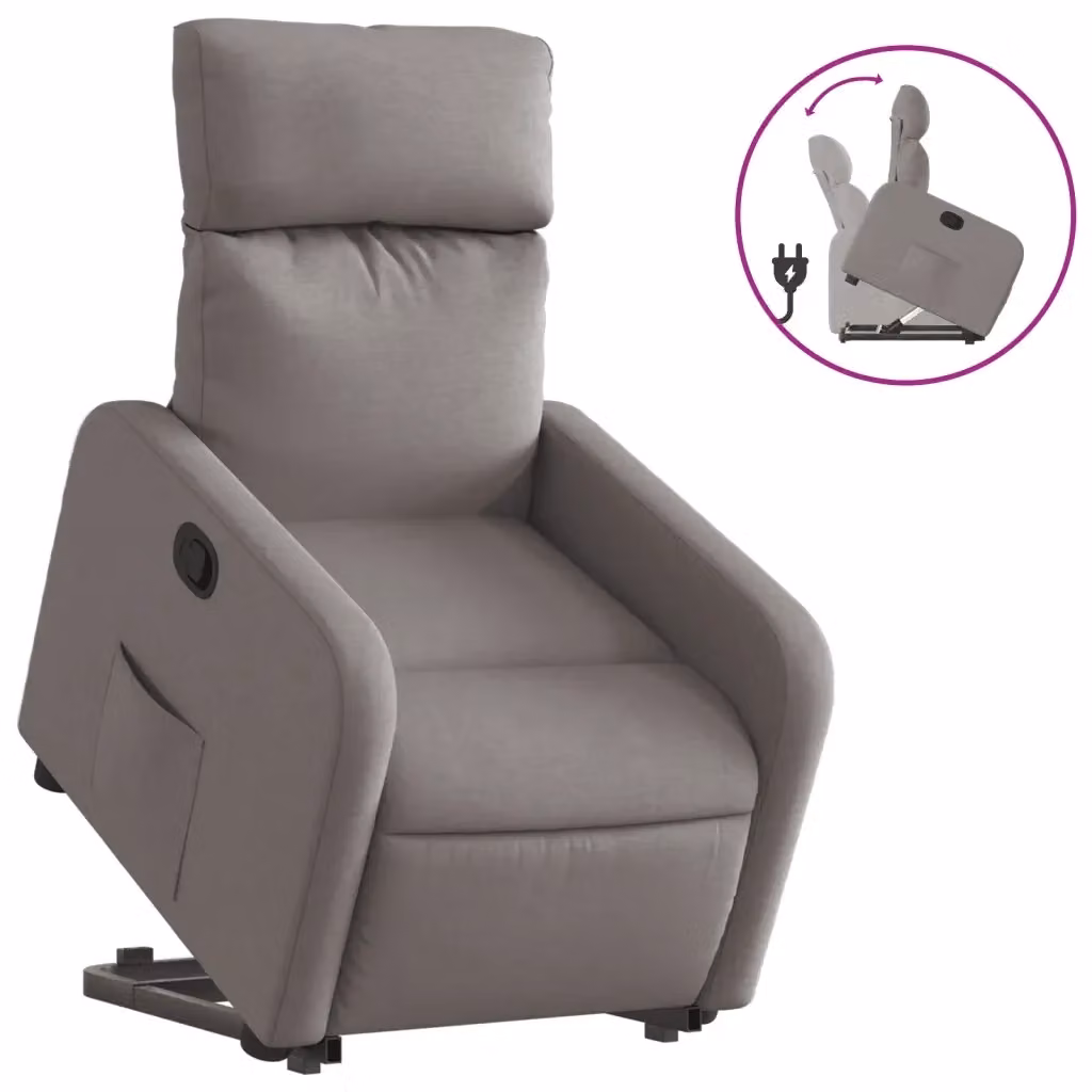 Poltrona Alzapersona Reclinabile con Assistenza Elettrica vidaXL in Tessuto Beige e Grigio per Anziani – 2