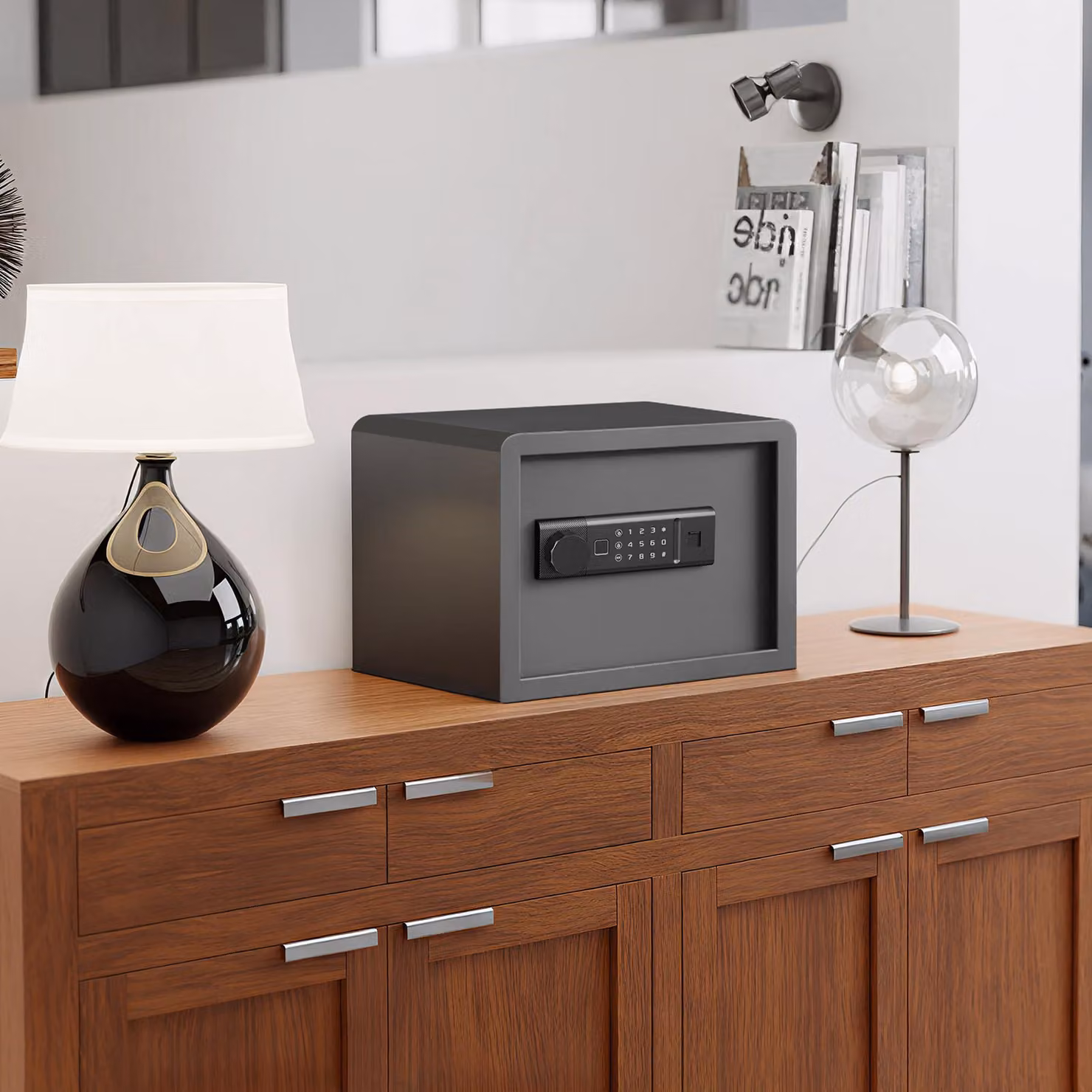 Mini cassaforte biometrica - Capacità: 14 litri - Acciaio legato - Adatta per uso domestico e in ufficio