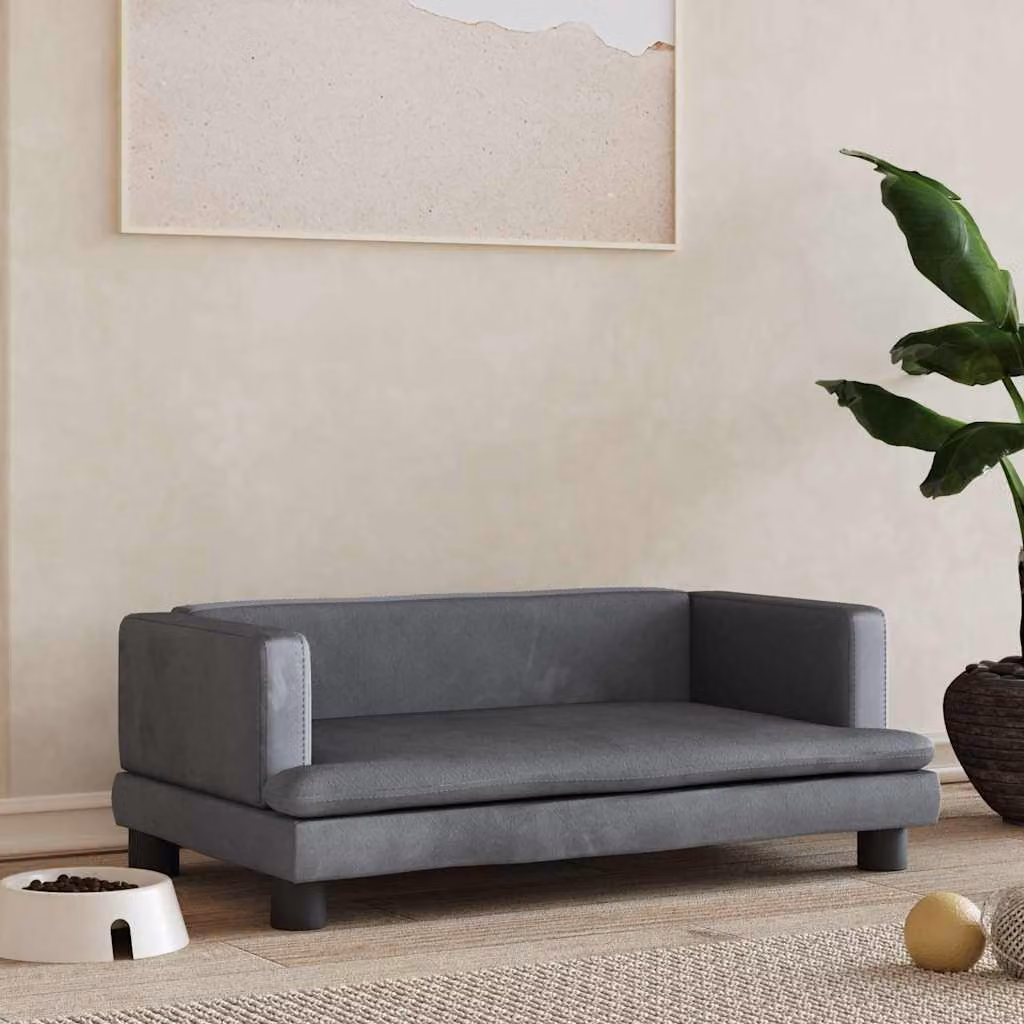 vidaXL Lettino per Cani in Velluto Grigio con Struttura in Legno L 80 cm x P 45 cm x H 30 cm