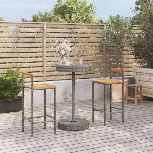 Set Bar da Giardino vidaXL in 3 Pezzi Grigio in Polyrattan e Legno di Acacia