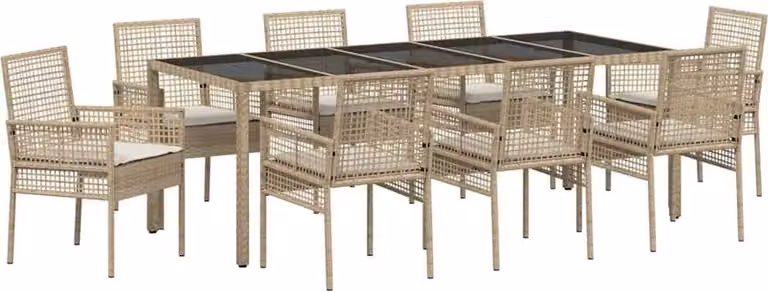 Set da Pranzo per Giardino 9 pcs Beige polyrattan