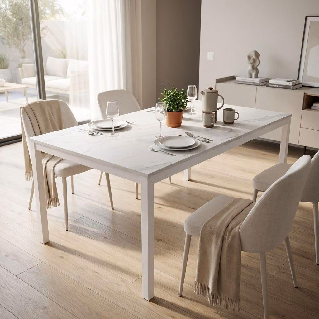 Milani Home - tavolo da pranzo allungabile 120-170 x 80 x 77 cm, effetto marmo, legno e metallo