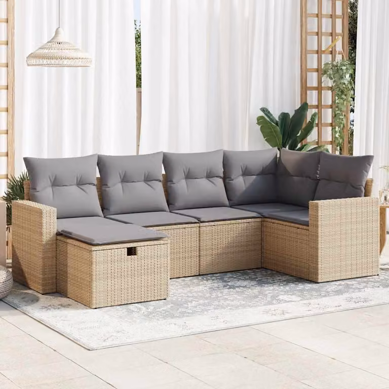 Set Divano da Giardino vidaXL a Forma di L composto da 6 Pezzi con Cuscini Beige e Struttura in Metallo e Polyrattan