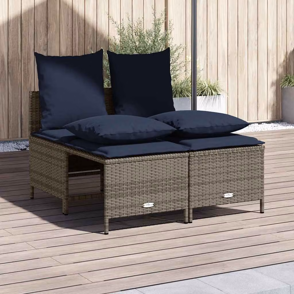 Set di divani da giardino vidaXL a forma di L in rattan con cuscini grigi e struttura in metallo