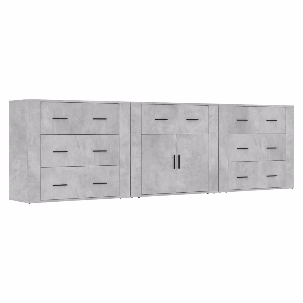 Credenze 3 pz Grigio Cemento in Legno Multistrato