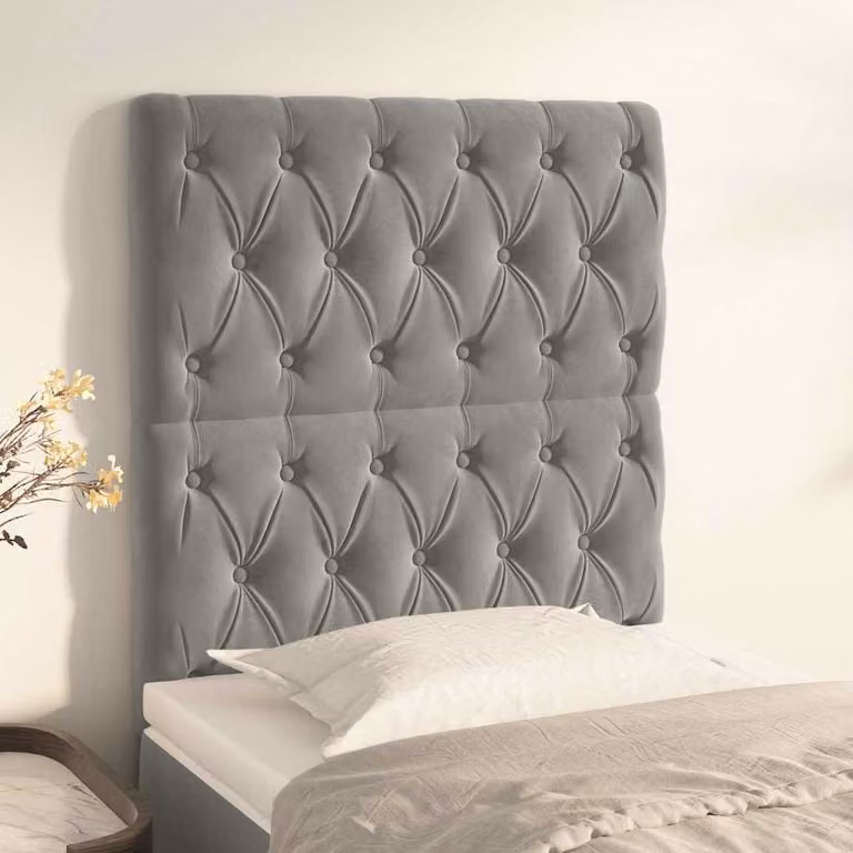 Testiera per letto vidaXL in velluto grigio chiaro con pannello imbottito, L: 118-128 cm, H: 80 cm, P: 7 cm