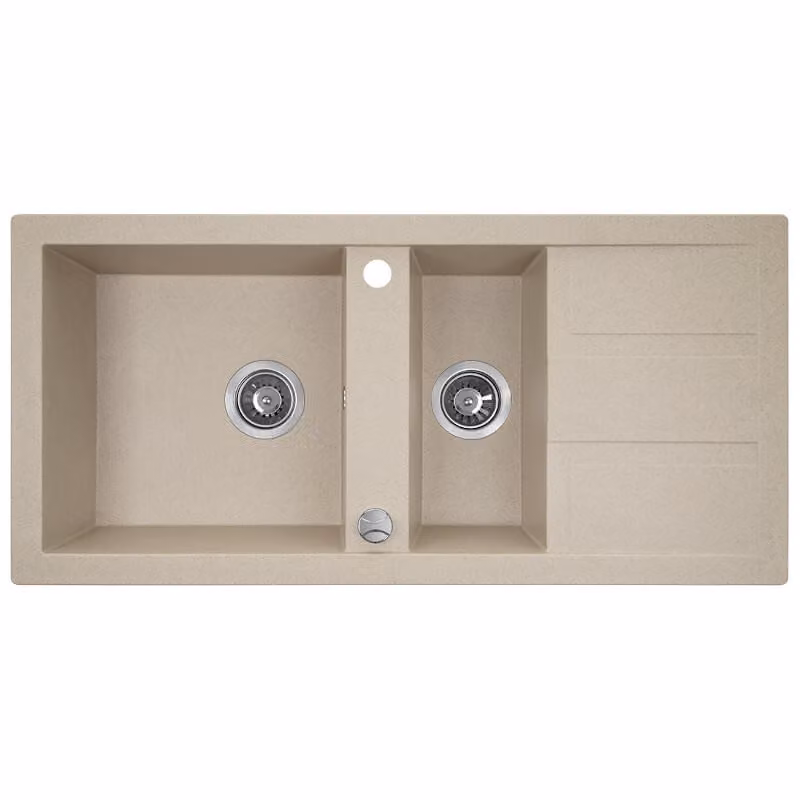 Lavello di design in granito a 1,5 vasche con scolapiatti Beige