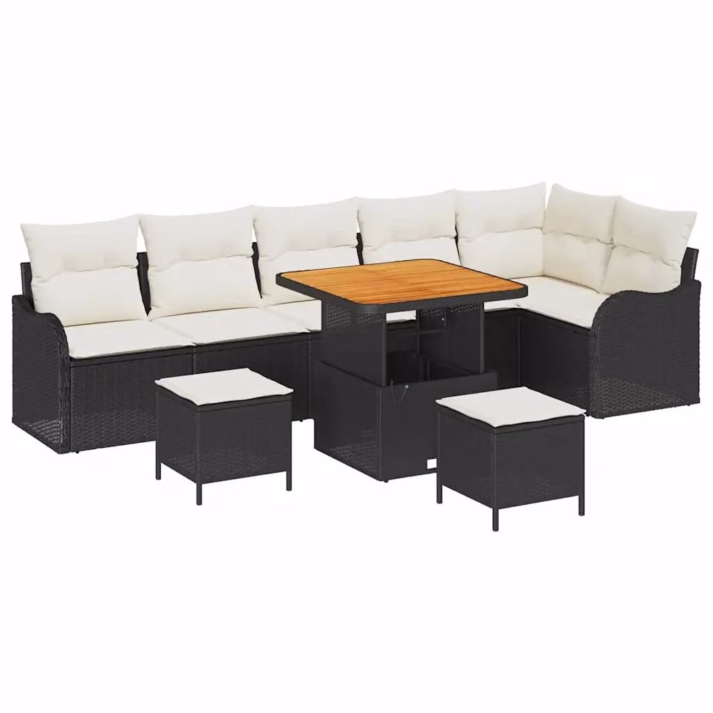 vidaXL Set Divano da Giardino Moderno a Forma di U con 9 Pezzi, Nero e Beige – 2