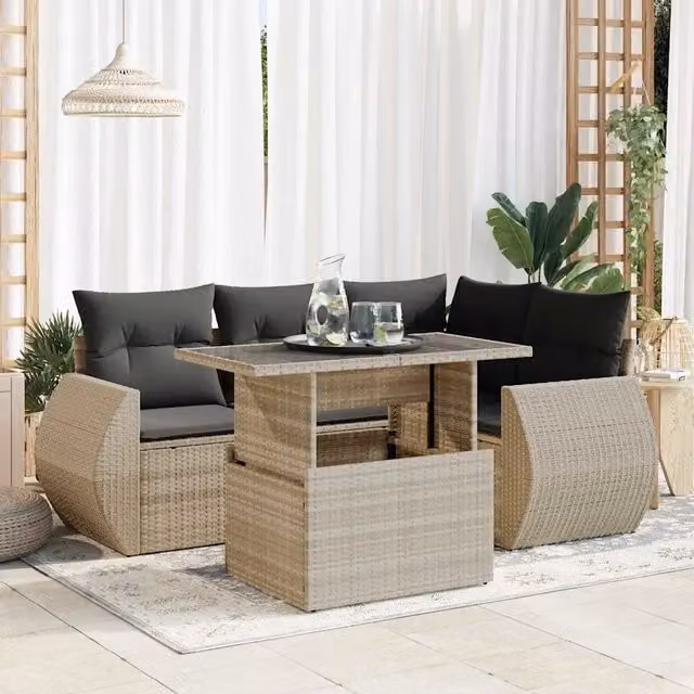Set Divano da Giardino a L vidaXL in Polyrattan Grigio con 6 Pezzi e Cuscini Imbottiti