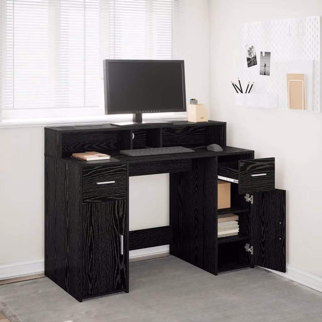 Scrivania da computer moderna vidaXL in rovere e nero, L 120 x P 55 x H 91 cm