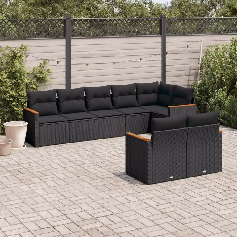 Maison Exclusive - Set da giardino 8 pezzi con cuscini in polyrattan nero