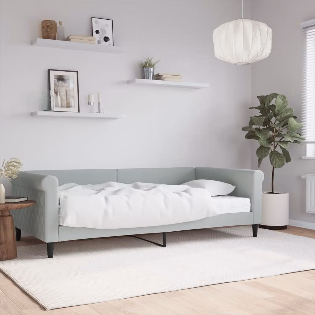 vidaXL Divano Letto in Velluto Grigio con Materasso L/P/H: 200 x 100 x 68 cm