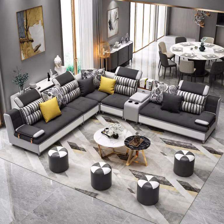 Ecksofa L-Form Modernes Sofa Ledersofa Polster Wohnlandschaft Design Couchen