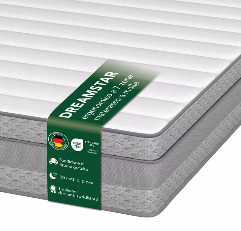 Materasso di alta qualità con anima a molle insacchettate a 7 zone | 90 x 200 cm | 21 cm di altezza | H3 | mediamente solido | DREAMSTAR Tape Edge