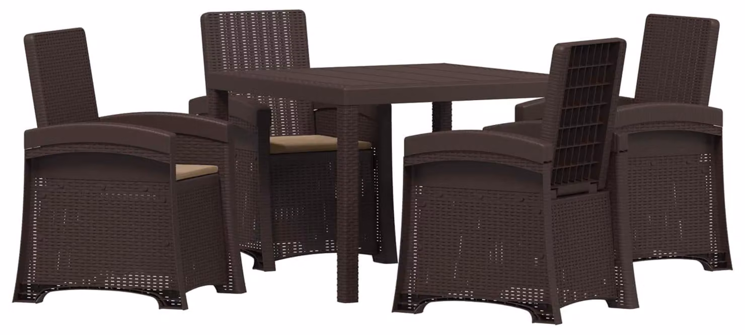 Set da pranzo per esterno, 5 pezzi, colore marrone e tortora, materiale: polipropilene