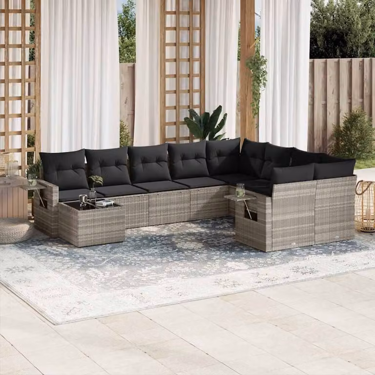 vidaXL Set Divano da Giardino a L in Polyrattan con Cuscini Grigio Antracite e Tavolino