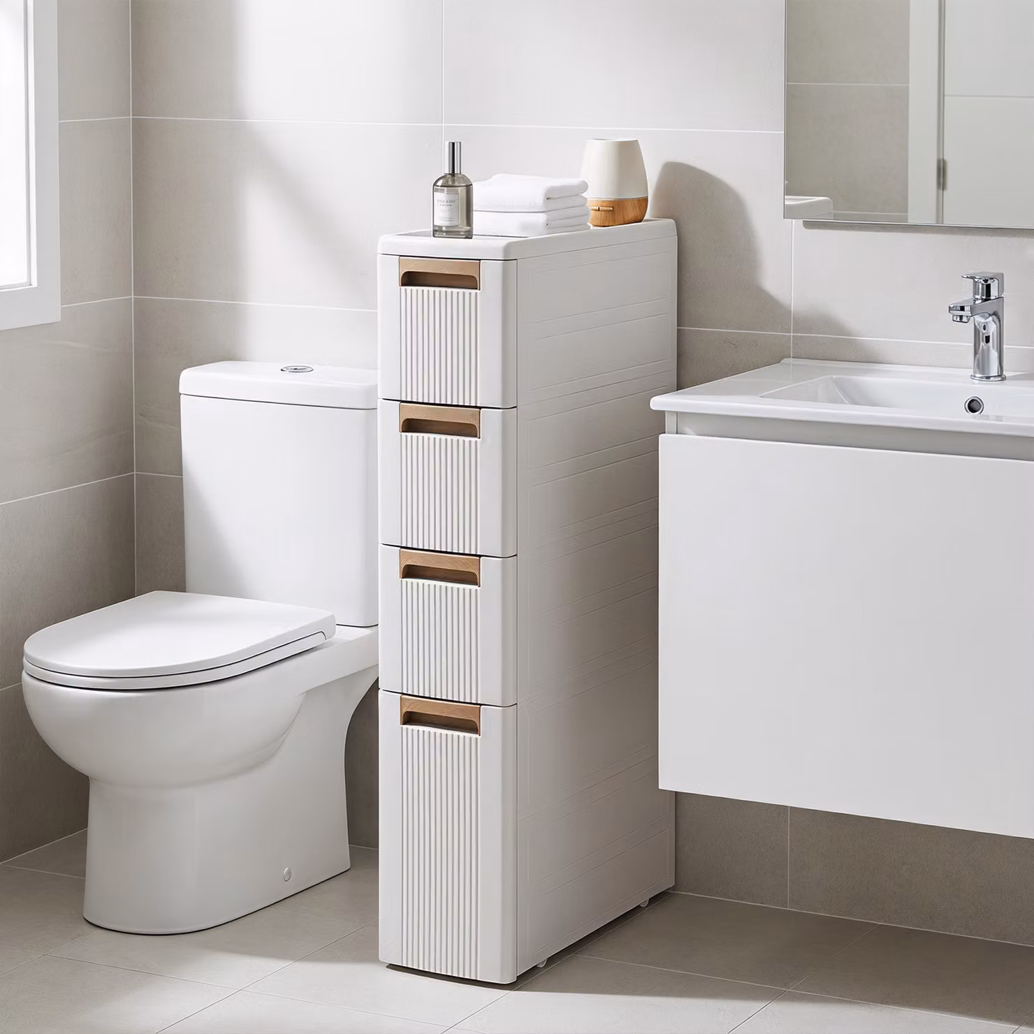 Carrello portatutto salvaspazio Costway con 4 cassetti in plastica bianca per bagno e ufficio