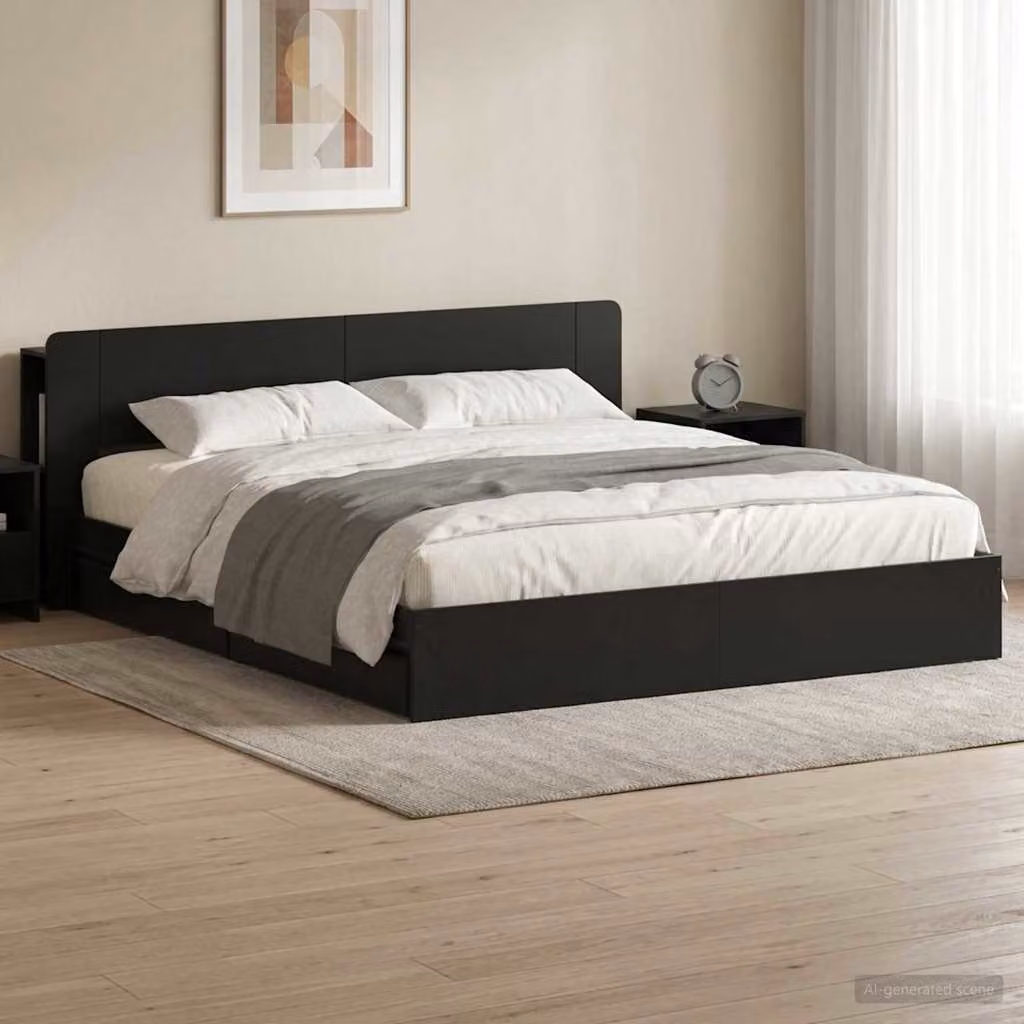 vidaXL Telaio del letto moderno con cassetti in legno nero L/P: 200 x 200 cm