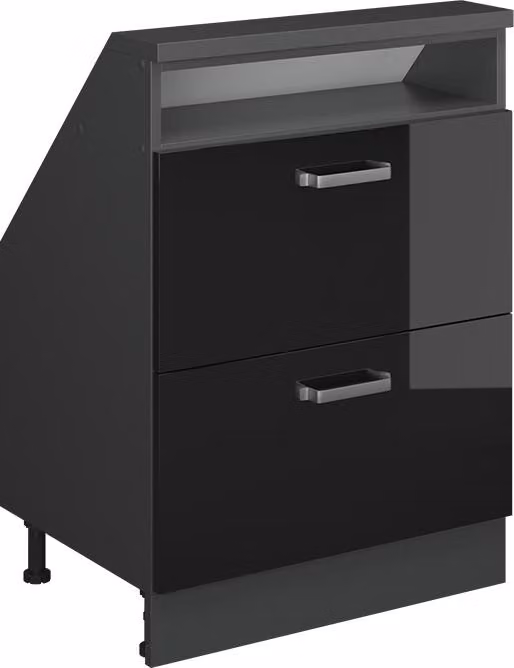 Mobile cucina sottotetto Vicco R-Line Nero lucido 60 cm con 2 cassetti, Model 58218