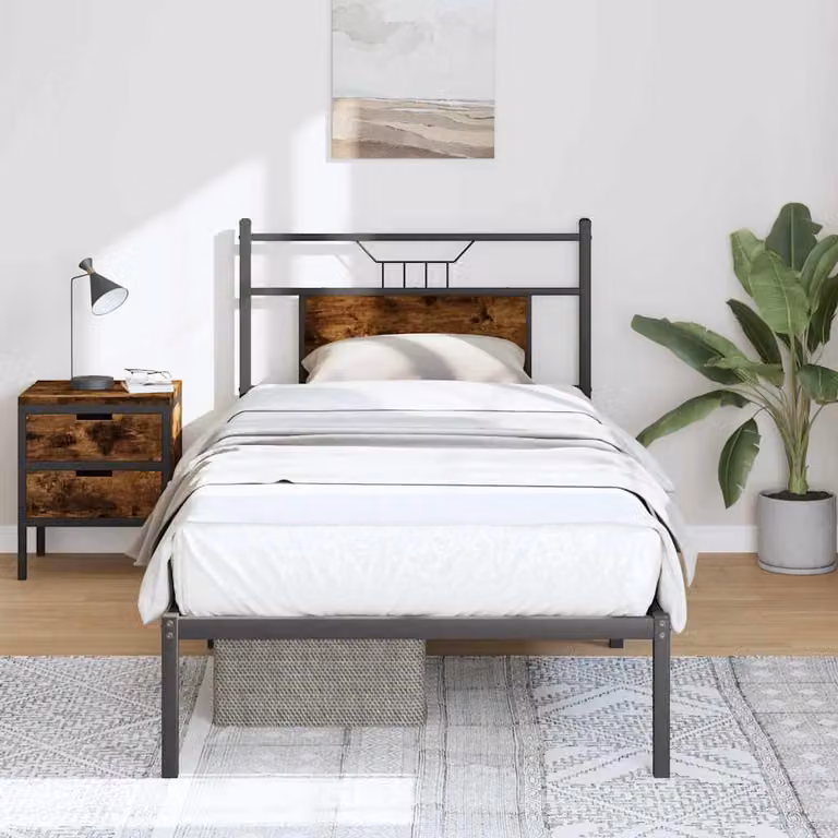 vidaXL Giroletto senza Materasso in Rovere Fumo e Metallo, L/P/H: 80 x 200 cm
