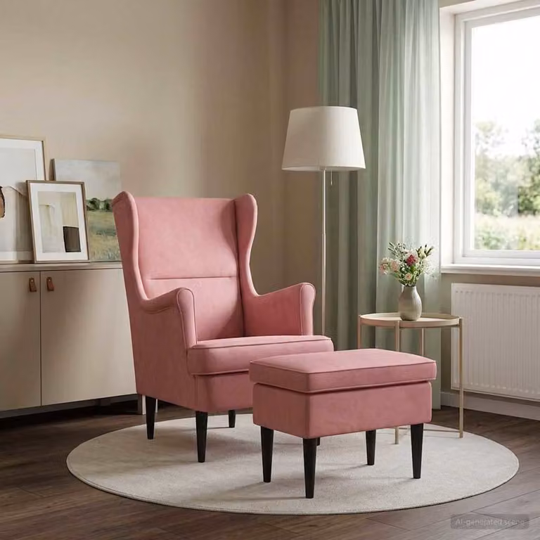 Set di Poltrona con Ottomano vidaXL in Velluto Rosa per Soggiorno e Camera da Letto