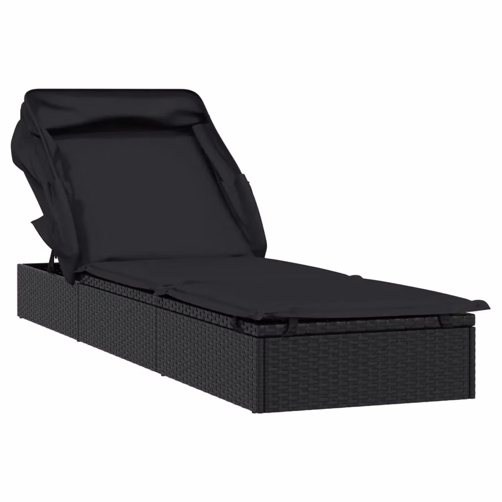 Lettino da giardino vidaXL con tetto parasole e poggiatesta regolabile, colore nero, L: 213 cm, P: 63 cm, H: 97 cm