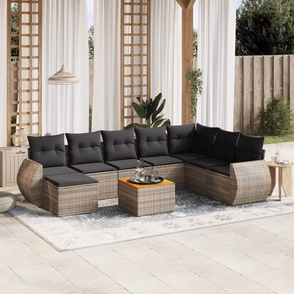 Maison Exclusive - Set da giardino 9 pezzi con cuscini Grigio Polyrattan
