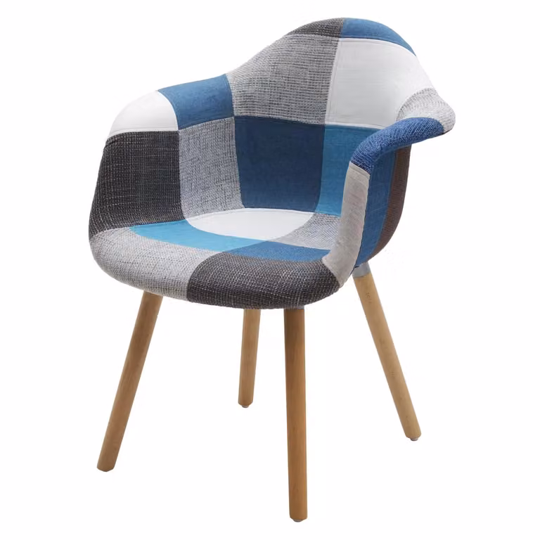 Set di 2 poltrone moderne patchwork in tessuto multicolore azzurro e grigio con braccioli Mobili 2G L: 62 cm, P: 65 cm, H: 79 cm