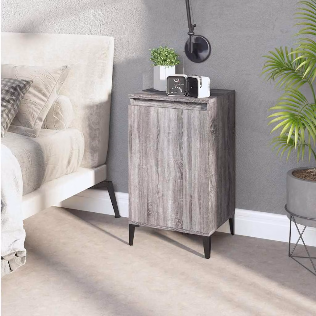 Comodino moderno vidaXL in legno e metallo grigio, sospeso a parete, L 40 cm x P 35 cm x H 70 cm