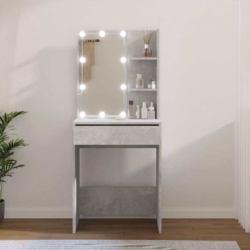 vidaXL Toeletta Hollywood con LED Grigio, L 60 cm, P 40 cm, H 140 cm