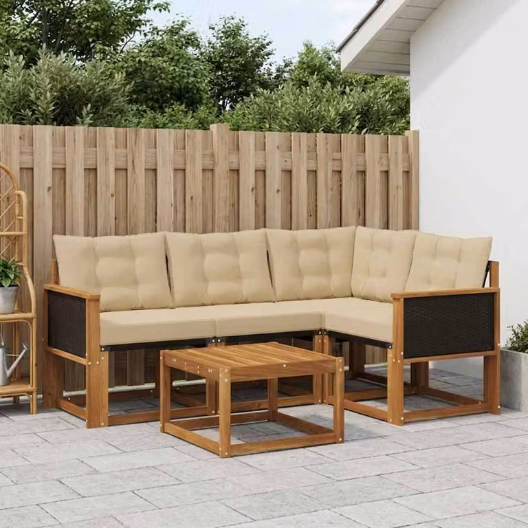 Set di divani da esterno vidaXL 5 pezzi in legno di acacia con cuscini beige e marrone per giardino e terrazza