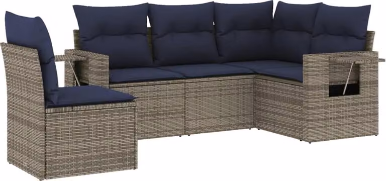 Set Divani da Giardino 5 pz con Cuscini Grigio in Polyrattan