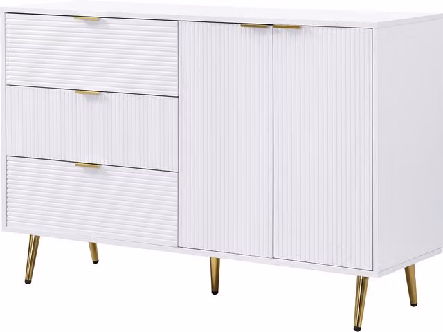 Credenza da cucina moderna Aosom Italy con ante, ripiani, cassetti e gambe dorate, Bianco, L 120 x P 38 x H 80,5 cm