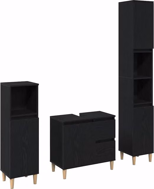 Set di mobili per il Bagno | Armadio da bagno Montaggio a parete 3 pz Rovere Nero