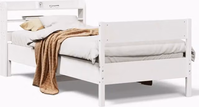 Letto singolo per adulti in legno massello di pino bianco laccato L: 75 cm, P: 190 cm, H: 82 cm