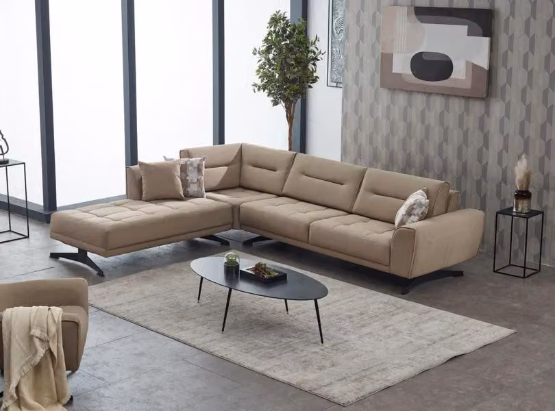 Ecksofa L-Form Sofa Polstersofa Stoffsofa Beige Couch Moderne Eck