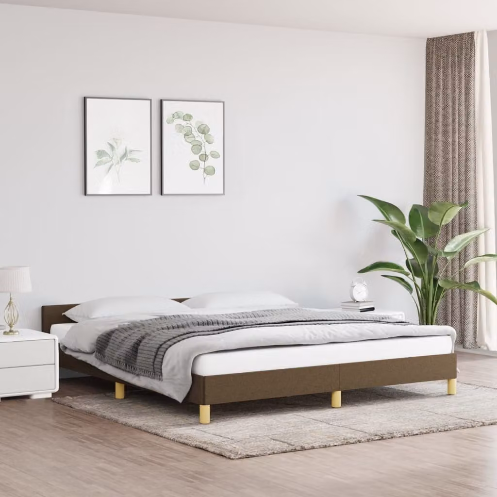 The Living Store Struttura letto con testiera in tessuto marrone scuro 160x200 cm